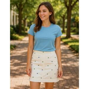 Lilly Pulitzer Cotton Skirt Size 8 White Mini Embroidered Frogs Golf Resort